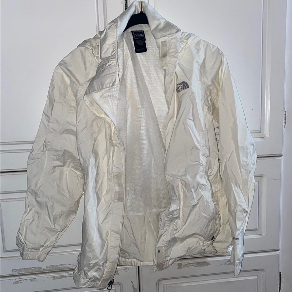 The North Face White Windbreaker with Hood and Zip-Up Closure